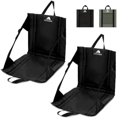 Voyager 2 Pack Folding Camping Chair - Lightweight & Portable with Carry Handle, Back Support, Adjustable Straps & Pocket - Durable & Waterproof for Festivals, Stadiums, Hiking & Garden (Black)