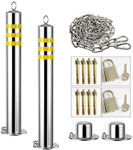 Poteaux de sécurité de barrière de stationnement pour allées Amovibles, chaîne d'avertissement de 5 m, Poteau de borne Amovible en Acier Inoxydable pour Usage Commercial ou privé (76 × 800 mm)