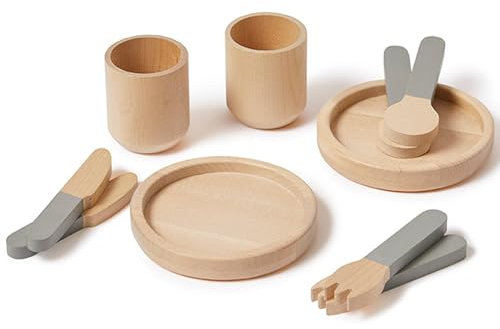 FLEXA Kinderküche Zubehör aus Holz - Besteck & Tassen | Küchenzubehör Kinder | | Spielküche Zubehör | Küchen Spielzeug für Rollenspiele Mädchen & Jungen ab 2 Jahren