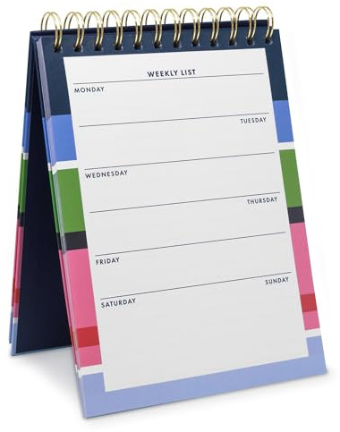 Kate Spade New York Undated Weekly Spiral Planner Notepad, Desk Planner, Calendar Pad with 52 Sheets, Weekly Desktop Calendar Agenda, Sunny Day Stripe