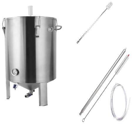 30 Liter 6 Gallon Conical Fermenter with Bottle Filler and Mash Paddle, 304 Stainless Steel Fermentation Tank for Homebrew Carboy. Wine Beer Kombucha Wine Making; Home Brewing Equipment
