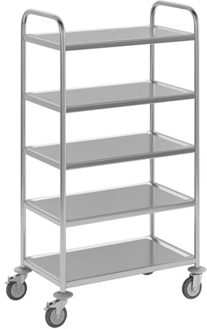 eurokraft | Chariot de Service en INOX | 5 Plateaux | L x l x h 705 x 405 x 1300 mm
