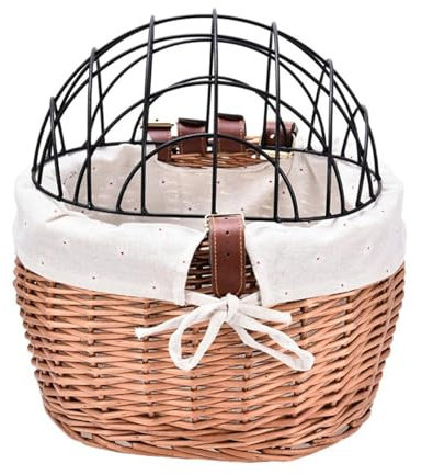 Cesta de bicicleta para perros | Cubierta de malla de alambre, cesta de bicicleta de mimbre para perros pequeños y gatos, transportador de perros desmontable para bicicleta