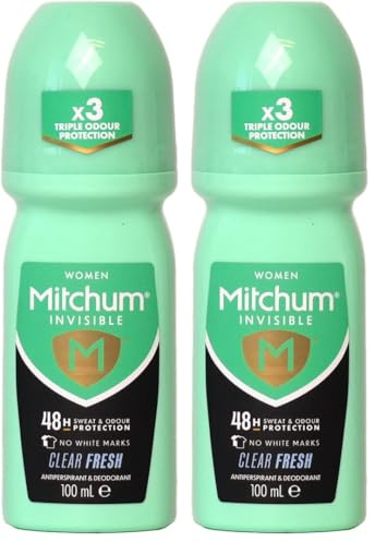 Mitchum Invisible Women 48HR Protection Roll On Deodorant & Anti-Perspirant, No White Marks, Alcohol Free, Clear Fresh (Pack of 2)