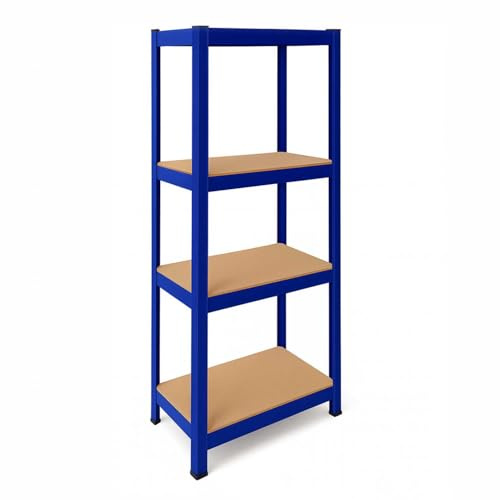 OcioDual Schwerlastregal Blau Tiny, Haushaltsregal, Kellerregal, Standregal, Metallregal, 150x60x30cm, Regal Keller, Regale für Kellerraum, Küchen Organizer Regal, 240kg, 4 MDF-Regale