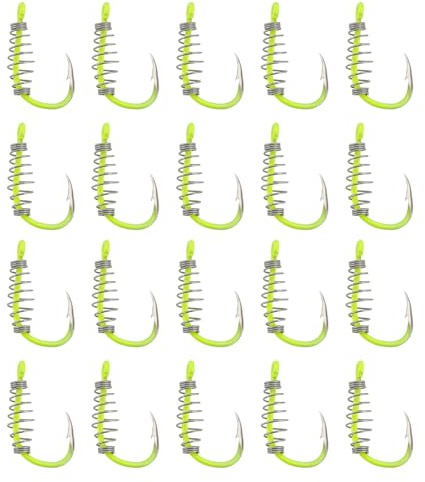eMagTech Lot de 20 hameçons de pêche à ressort, taille 10 # en acier à haute teneur en carbone avec ressort en métal barbelé, hameçons de pêche pivotants adaptés pour appâts électriques, truite,