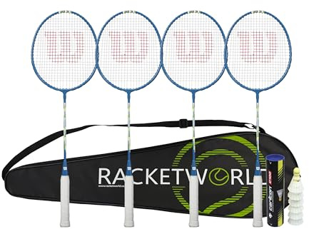 Wilson 4 Player Badminton Racket Set, 4 Rackets, Shuttles, Premium Carry Case