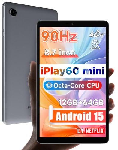 ALLDOCUBE Tablet Android 15, 8.7 iPlay 60 Mini Tab, 90Hz Reflex, 400Nits, CPU Octa-Core, Widevine L1, Altavoces Duales, 4000mAh, 4G LTE+WiFi 2.4G/5G+BT 5.0, GPS, 800×1340HD, 12GB+64GB(512GB TF)