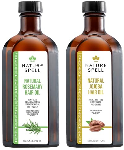 Nature Spell Hair Growth Duo with Rosemary & Jojoba Oils, Pre-Diluted Oil Set to Stimulate Growth and Nourish the Scalp, For All Hair Types, Vegan, Pack of 2, 150ml Each