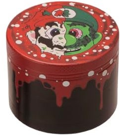 4-Piece Metal Herb Grinder with Pollen Catcher, Red and Black Design, 63mm