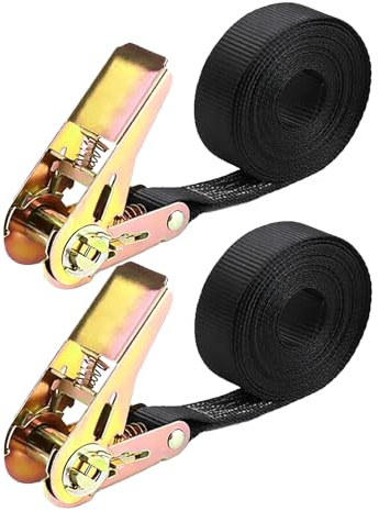 BieMian 2 Pcs Heavy Duty Ratchet Straps 6m x 25mm, Adjustable Ratchet Tie Down Straps Set, Cam Buckle Tensioning Strap Belts for Car Motorcycle Cargo Trailer Trucks Van Roof Rack Strap(Black)