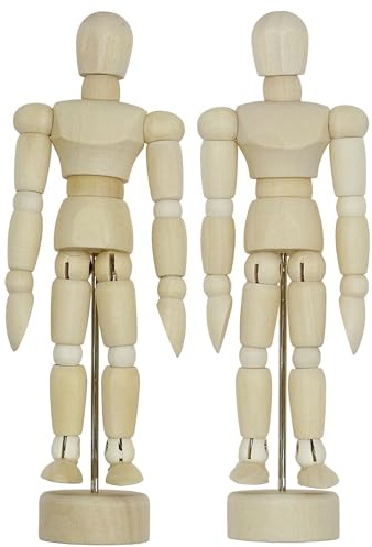 Attuslla Mannequin Modell aus Holz, Flexible Modellpuppe aus Holz für Malen, Wohnraum Dekoration, Schreibtisch Dekoration, 2 Stück, 13,5cm