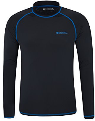 Mountain Warehouse Mens Long Sleeves Rash Vest - Quick Drying Rash Guard, Prevents Chafing, UPF50+ Sun Protection with Flat Seams - Spring Summer, Swimming & Surfing Black XL