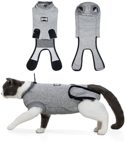 DogLemi Cat Surgery Recovery Suit Male Female Universal Breathable Pure Cotton Cat Onesie After Spay Neuter Soft Kitten Cloth Wear for Surgical Abdominal Wound Skin Diseases Cone Alternative (XXS)