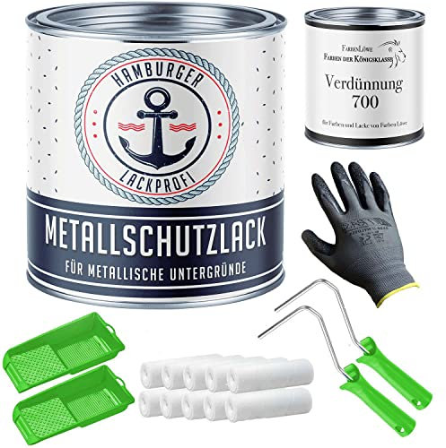 Barniz protector metálico de seda mate gris basalto RAL 7012 gris metal pintura de metal pintura protectora de metal con juego de pintura (X300) y dilución (1 L) // Hamburger Lack-Profi (1 L)