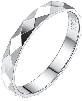 Silvora Anillo Plata de Mujer con Detalles Corte de Diamante, Talla 12 Circunferencia 51.9mm