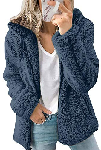 Abrigo Teddy Mujer Abrigos Borrego Mujer Tallas Grandes Cazadoras Señora Chaqueta Polar Larga Mujer Invierno Anorak Mujer Chaqueton Borreguito Chaquetones Peluche Oversize Chaquetas Polares Azul L