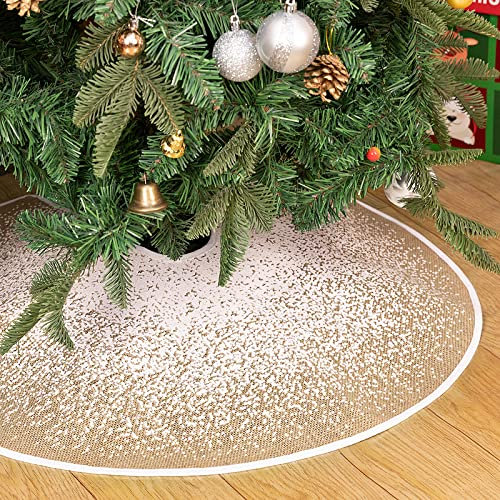 N&T NIETING Falda para árbol de Navidad, 75 cm, arpillera con purpurina blanca, copos de nieve, punto caqui, manta para árbol de Navidad, decoración para vacaciones, fiestas, árbol de Navidad