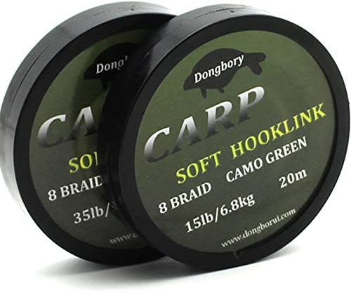 Soft Hook Link Carp Fishing Line Carp 8 Braid Line for Hair Rigs 20m Camo Green/Camo Brown 15lbs/25lbs/35lbs… (15lb/6.8kg, Camo Green)