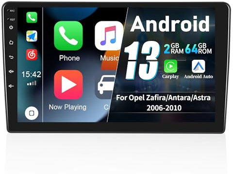 2G+64G CAMECHO Android 13 Autoradio für Opel Astra H/Zafira B/Corse C D mit Carplay Android Auto Navi,9 Zoll Bildschirm Autoradio 2 DIN mit FM RDS/WiFi/Bluetooth und USB+Rückfahrkamera