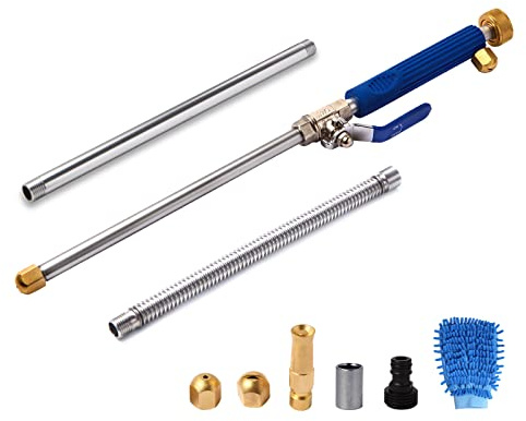 Hwylizg High Pressure Power Washer Wand, Hydro Jet Water Wand Pressure Sprayer,Flexible Garden Watering Wand with 3 Hose Nozzle Universal Hose End for Car Pet Window Patio Gutter Cleaning Tool Blue