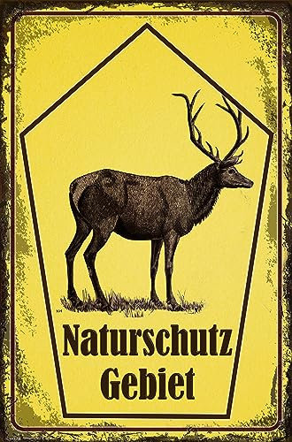 Cartello da giardino resistente alle intemperie, stabile per esterni – Cartello di avvertimento: riserva naturale, in alluminio, resistente alle intemperie, 30 x 20 cm (cervo)