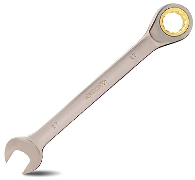 Meccion kombinationsnyckel med Spärr 17mm Krom Vanadium Stål Ringnyckel Professionell Spärrnyckel, Nickelpläterad Svart