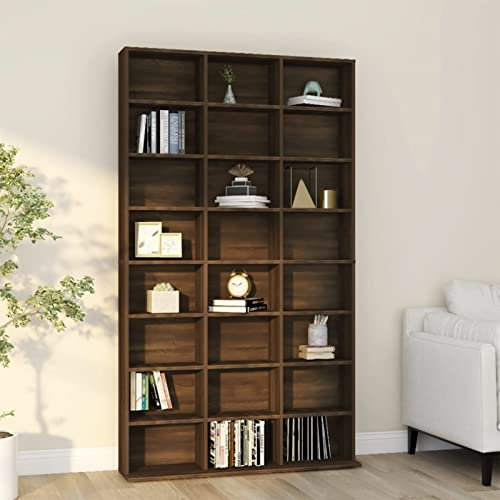CIADAZ CD-Regal, CD Aufbewahrung, Medienregal, DVD-Regal, Album Für CDs, DVD Fächer, CD Ständer, Braun Eichen-Optik 102x23x177,5 cm Holzwerkstoff