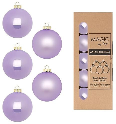 Weihnachtskugeln Glas 6cm x 20 Stück in Kartonbox Christbaumkugeln Set Flieder Lilac Breeze
