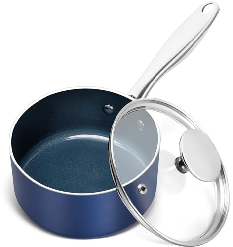 MICHELANGELO 1 Quart Saucepan with Lid, Nonstick Ceramic Sauce Pan with Stainless Steel Handle, 1 Qt Saucepan with Lid Oven Safe, Blue