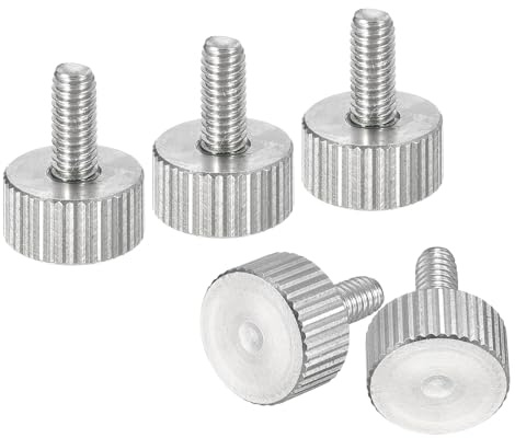 sourcing map M4x10mm Knurled Thumb Screws, 5pcs 304 Stainless Steel Flat Knurled Head Fully Threaded Thumb Screws Bolts Grip Knobs Fasteners