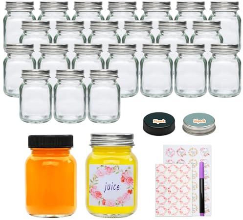Datttcc 2 oz Mini Mason Jars, Small Glass Jars with Lids for Jam,Jelly,Honey,Spice and snack,Pack of 25,with Label and Pen