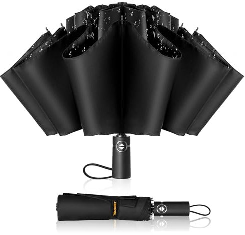 TECKNET Compact Inverted Windproof Umbrella - Reverse Close Folding Automatic Design, Lightweight Portable Travel Umbrella for Rain, 210T Waterproof Canopy, 10 Ribs Strong Fiberglass Frame