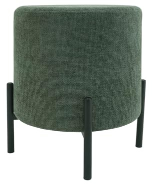 Rebecca Mobili Sgabello Moderno, Pouf Poggiapiedi Basso, Verde Scuro, Tessuto Poliestere Acciaio, Imbottito, Rotondo, per Salotto - Misure HxLxP: 43,5 x 38 x 38 cm - Art. RE7060
