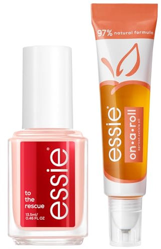 essie Nagelpflege-Set: to the rescue Nagelhärter für Nagelreparatur & on a roll Aprikosen-Nagelöl für Feuchtigkeit. Stärkt dünne, brüchige Nägel & pflegt die Nagelhaut. 2x 13,5 ml.