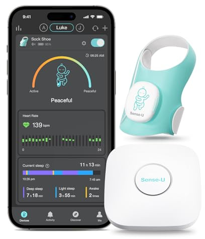 Sense-U Calcetín Inteligente (de Largo Alcance) Monitor para Bebés con Indicador de Sueño y Notificaciones en el Dispositivo, Rastrea Frecuencia Cardíaca y Movimiento Desde Cualquier Lugar