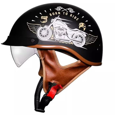 VVPEC Motorcykelhalvhjälm Öppen ansiktshjälm Retro Jet-hjälm skoterhjälmar for män och kvinnor DOTECE Godkänd Chopper-hjälm med inbyggt visir(5,M=57~58cm)