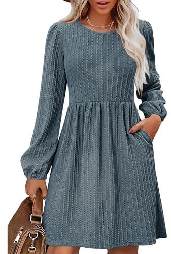 Zeagoo Winter Jumper Dresses for Women UK Casual A Line Knitted Sweater Dress Long Sleeve Knee Length Swing Dress Blau