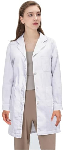 Blouse Blanche Lycée Coton, Blouse Chimie Laboratoire, Homme Femme Manche Longue Chemise de Médecin Médical avec Poche et Bouton pour Chimie étudiant et Lycée Hospital Industriel S-4XL