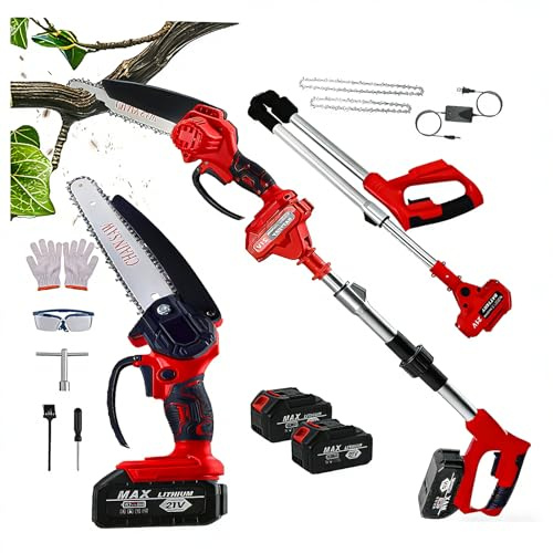 8 Pouce elagueuse sur perche sans Fil avec Moteur Sans Balais et élagueuse - Mini Tronçonneuse Lame de Scie 2 x 3000 mAh - Manche Télescopique Réglable pour le Jardin et L'élagage des Arbres
