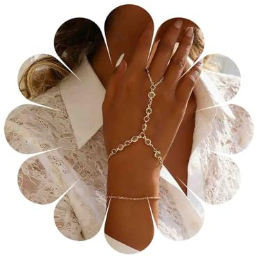 Katshdan Bague Bracelet Chaîne de Main pour Femmes Couches Doigt Main Chaîne Bracelet Doré Cristal Esclave Bracelets Strass Mode Esclave Bague Bracelets Harnais Bijoux