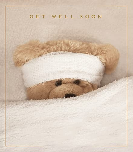 Cute Open Get Well Soon Card From the Love (Unlimited) Range by Pigment Productions - Bear in Bed - Lovely Foil Finish - Greeting Card For Him/For Her (PIG-HD784B)