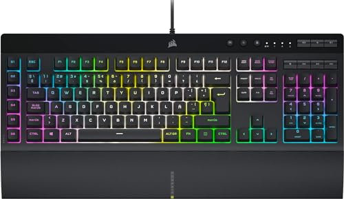 Corsair K55 RGB Pro XT Gaming Tastatur (QWERTY US, Dynamische RGB Beleuchtung pro Tasten, Makro Tasten, IP42 Staub- und Wasserfest, abnehmbare Handgelenkstütze, Meadia & Lautstärke), Blacks, 15666436