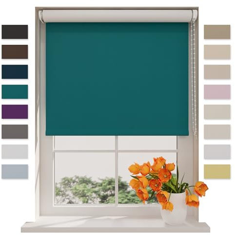 DTCH® Verdunkelungsrollo 120 x 190 cm Petrol, Größen von 40 bis 240 Breite, Ohne Bohren möglich, Rollo Wandmontage, Rollo 120 cm Breit, Fenster Rollos für Innen