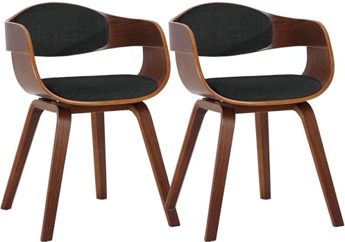 CLP Set 2 sedie ergonomiche Kingston, poltrone con schienale avvolgente, struttura in legno, max 150 kg, Colore:noce/nero, Colore del telaio:noce
