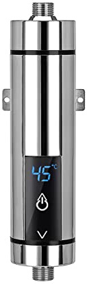 Elektrisk varmvattenberedare, mini elektrisk varmvattenberedare med digital display, justerbar temperatur, tanklös varmvattenberedare för kök och badrum tvätt (silver 3 500 W)
