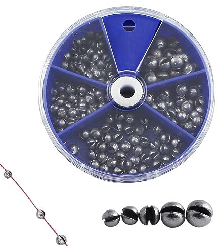 Tadipri Angelblei, 205Stück Bleischrot Angeln, Schrotblei Angeln Mit Aufbewahrungskiste, Herausnehmbare Blei Gewicht Angeln, 5 Größen Bleischrot Sortimentsdose(0.2G/0.3G/0.4G/0.6G/0.8G)