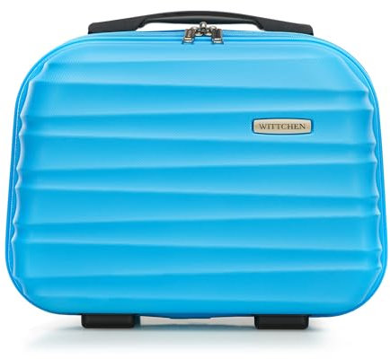WITTCHEN Kosmetikkoffer Reisekoffer Handgepäck Kabinengepäck Rollkoffer Hartschale aus ABS Reisegepäck Kulturbeutel Kosmetiketui Kosmetiktasche Groove Line blau Lufthansa/Eurowings/Condor