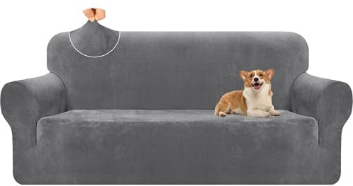 Granbest Premium Thicken Plush Velvet Sofa Cover 3 Seater High Stretch Couch Cover Super Soft Sofa Slipcover Luxury Furniture Protector for Pets and Kids (3 Seater, Grey)