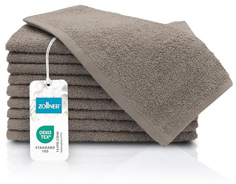 ZOLLNER 10er Set Gästehandtücher - kleine und Flauschige Handtücher in 30x50 cm - waschbar bis 60°C - Baumwolle - in Fango - Hotelqualität - Oeko Tex® Zertifiziert